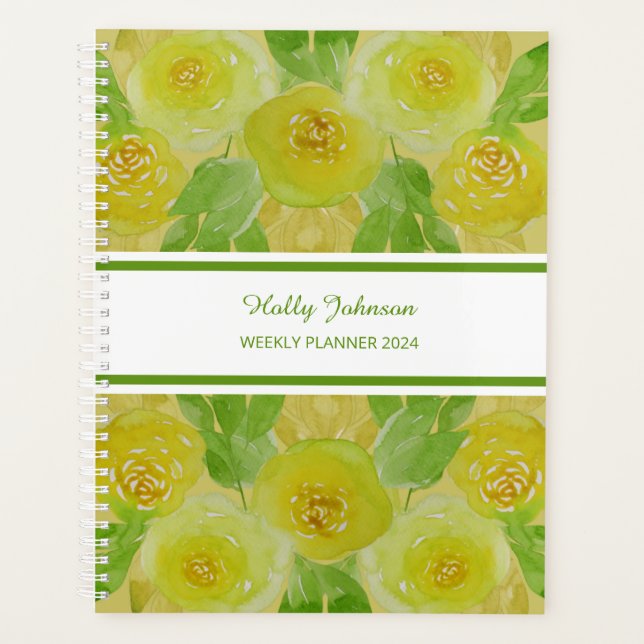 Watercolour Yellow Roses Floral Weekly Planner (Front)