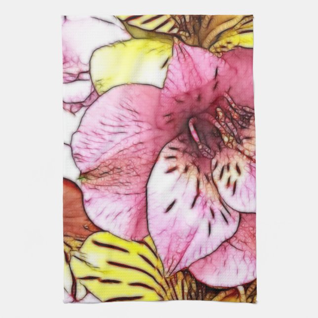 Watercolours and Pastels Pink Hibiscus Art Tea Towel (Vertical)