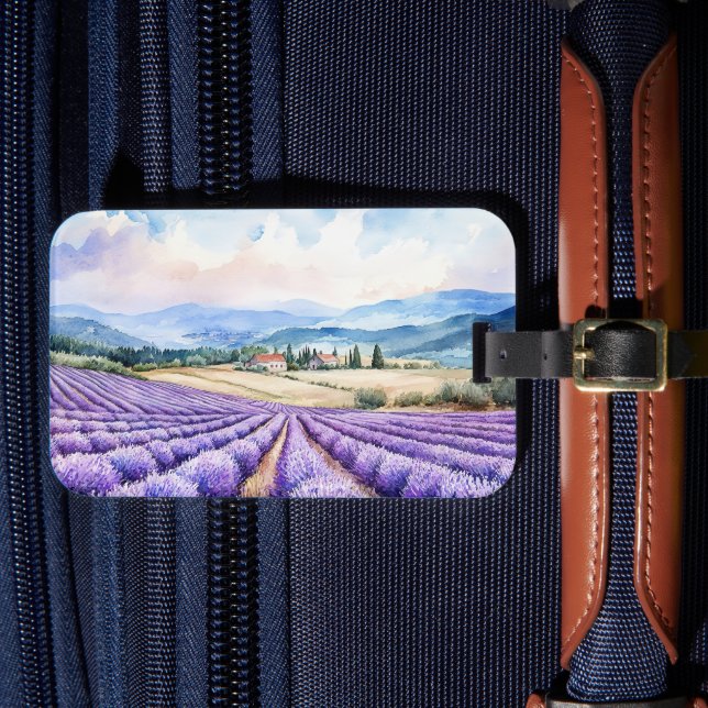 Watercolours art & Beautiful lavender fields Luggage Tag (Front Insitu 4)