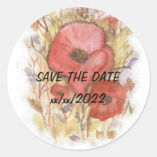 Watercolr red poppy SAVE THE DATE Sticker