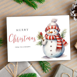 Watercor Snowmen Merry Christmas Modern Holiday Card