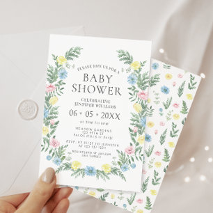 Watercor spring flower wreath boho baby shower invitation