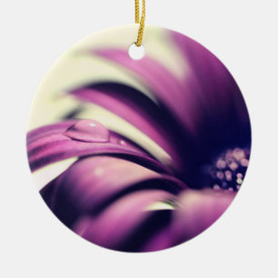 Waterdrop on Purple Gerbera Daisy Ceramic Tree Decoration