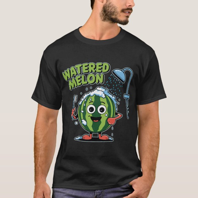 Watered Melon Funny Pun Summer Fruit Cartoon Humor T-Shirt (Front)