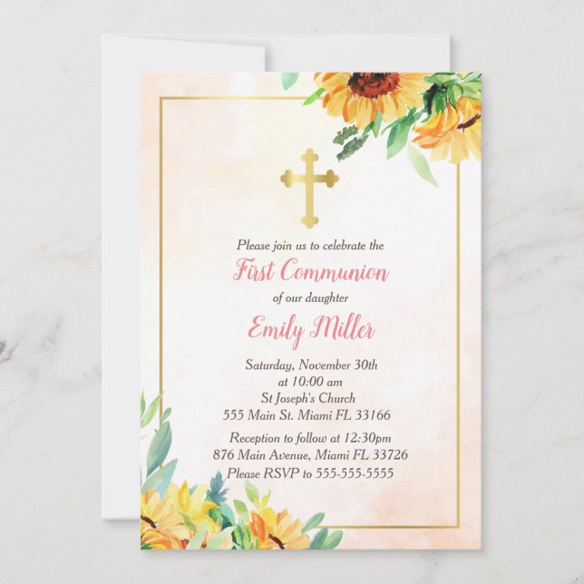 Waterercolor sunflowers communion invitation (Front)