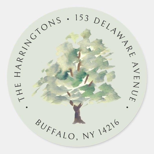 Waterercolor Tree Sage Green Botanical Classic Round Sticker (Front)