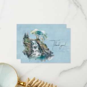 Waterfall and Bridge Watercolor Painting Thank You Card