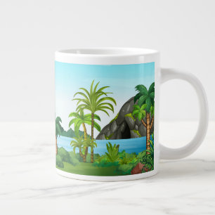 Waterfall and cave scenery large coffee mug