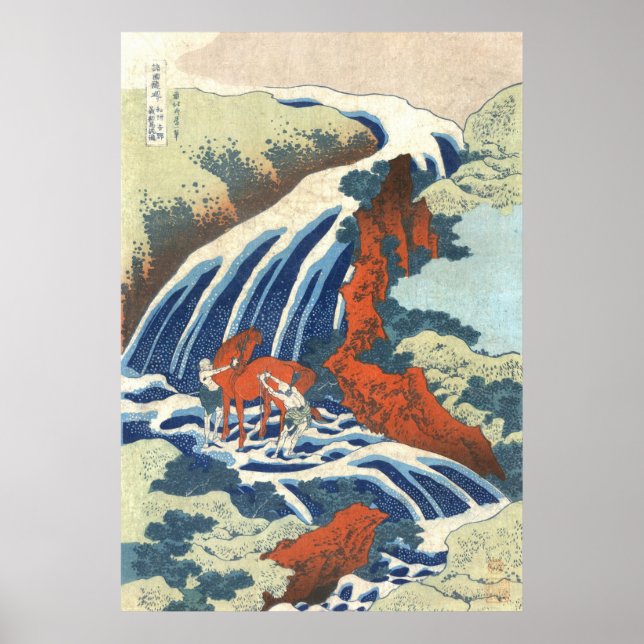 Waterfall and Horse, Katsushika Hokusai Poster (Front)