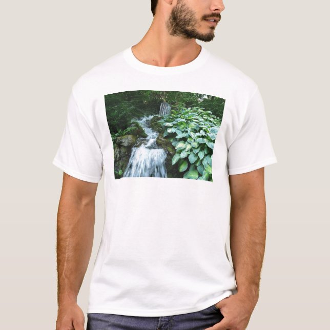 Waterfall and Hostas T-Shirt (Front)