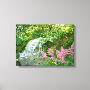 Waterfall and Pink Astilbe Canvas Print