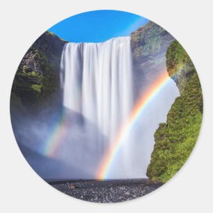 Waterfall and rainbow classic round sticker