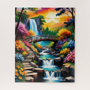 Waterfall and River Stream in Colourful Alcohol In Jigsaw Puzzle