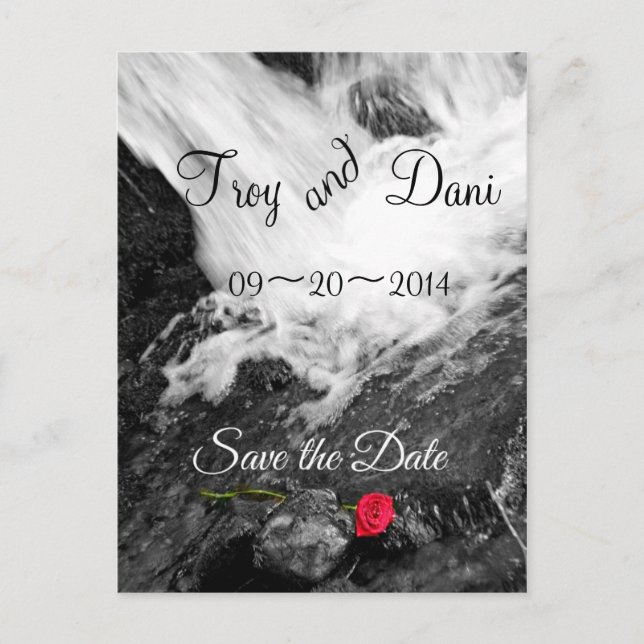 Waterfall and Rose - Save the Date Announcement Postcard (Front)