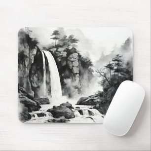 Waterfall Asian Ink Painting Mouse Mat