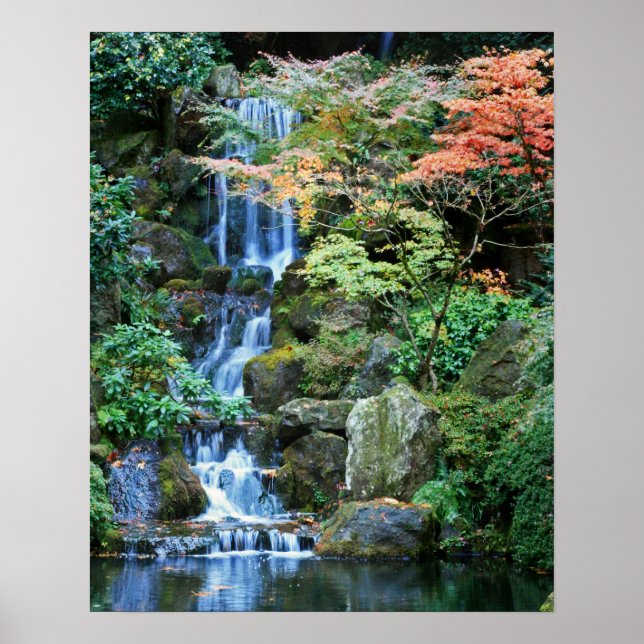 Waterfall at Japanese Garden Poster (Front)