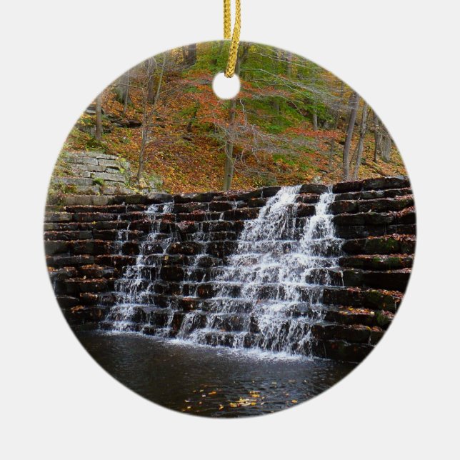 Waterfall at Laurel Hill State Park I Ceramic Tree Decoration (Front)