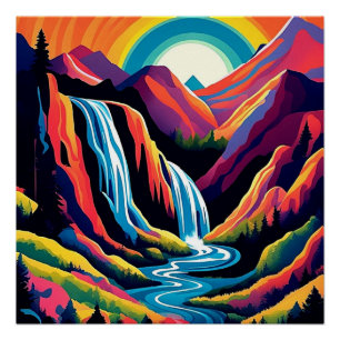 Waterfall at sunrise 4 poster