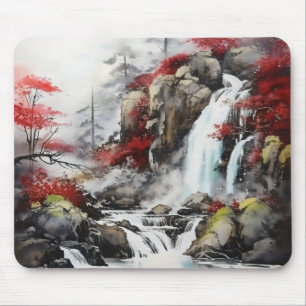 Waterfall Autumn Landscape Mouse Mat