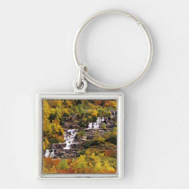 Waterfall below Mt Cannon in Glacier National Key Ring (Front)