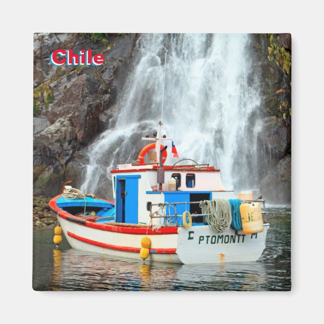 Waterfall & Boat, Chile Magnet (Front)