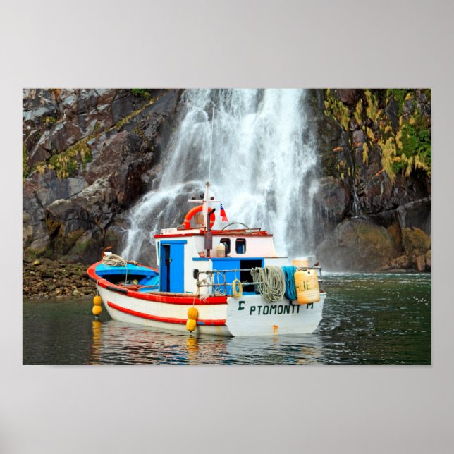 Waterfall & Boat Poster (Front)