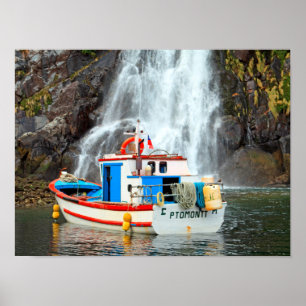 Waterfall & Boat Poster