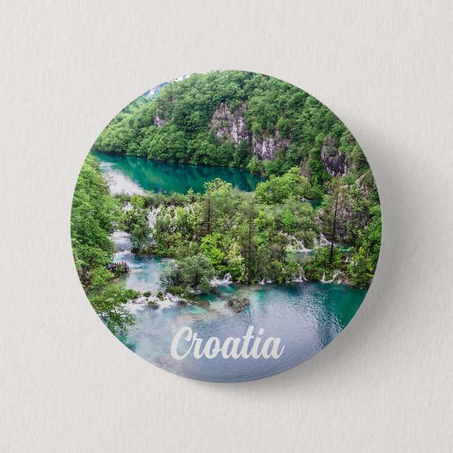 Waterfall cascade in Plitvice Lakes Park, Croatia 6 Cm Round Badge (Front)
