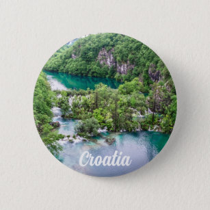 Waterfall cascade in Plitvice Lakes Park, Croatia 6 Cm Round Badge