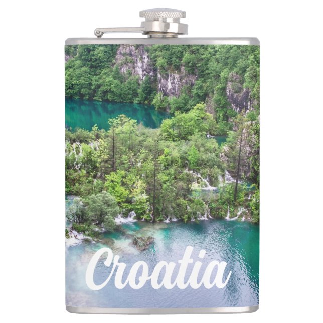 Waterfall cascade in Plitvice Lakes Park, Croatia Hip Flask (Front)