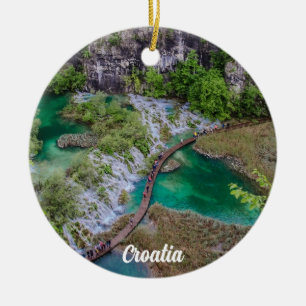 Waterfall cascade of Plitvice lakes park Ceramic Tree Decoration