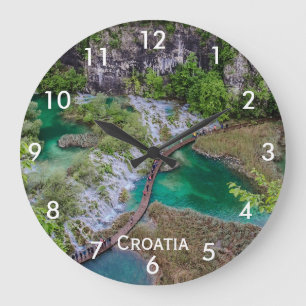 Waterfall cascade of Plitvice lakes park Coffee Mu Large Clock