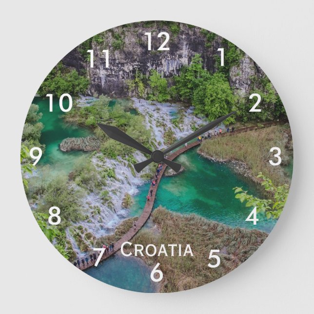 Waterfall cascade of Plitvice lakes park Coffee Mu Large Clock (Front)