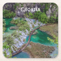 Waterfall cascade of Plitvice lakes park Square Pa