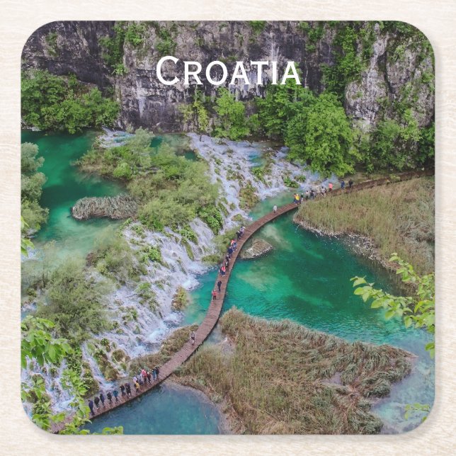 Waterfall cascade of Plitvice lakes park Square Pa Paper Coaster (Front)