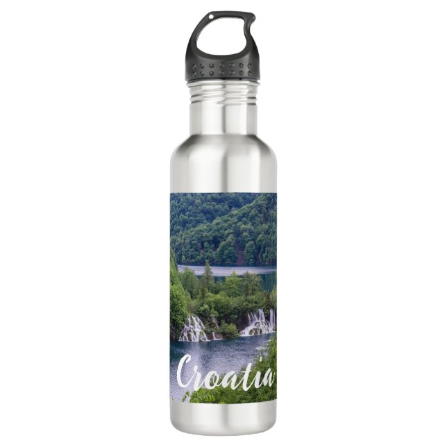 Waterfall cascade with green forest in Croatia 710 Ml Water Bottle (Front)