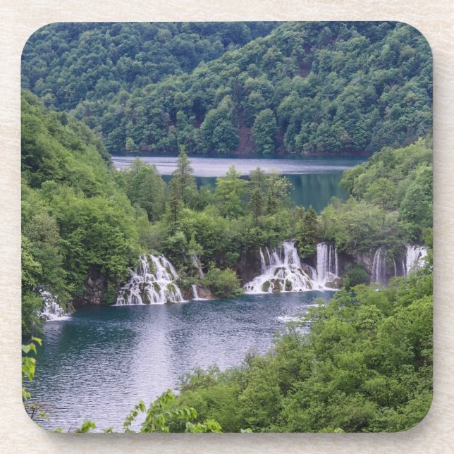Waterfall cascade with green forest in Croatia Coaster (Front)