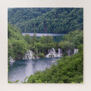 Waterfall cascade with green forest in Croatia Jigsaw Puzzle
