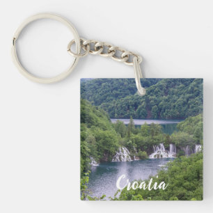 Waterfall cascade with green forest in Croatia Key Ring
