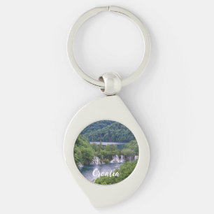 Waterfall cascade with green forest in Croatia Key Ring