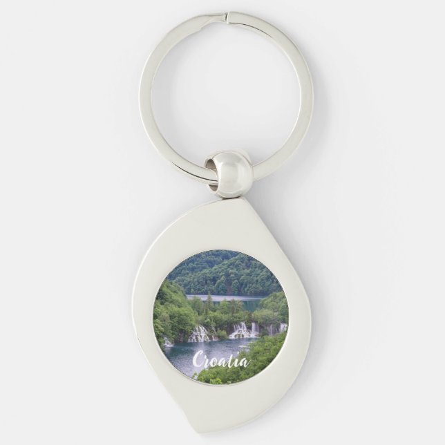 Waterfall cascade with green forest in Croatia Key Ring (Front)