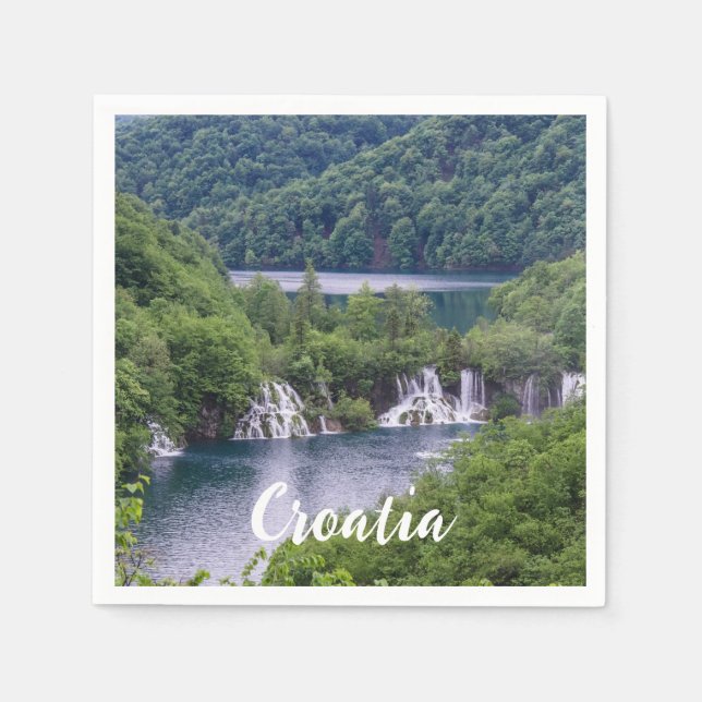 Waterfall cascade with green forest in Croatia Napkin (Front)