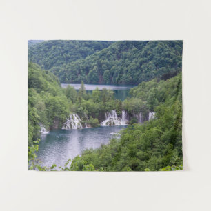 Waterfall cascade with green forest in Croatia Tapestry