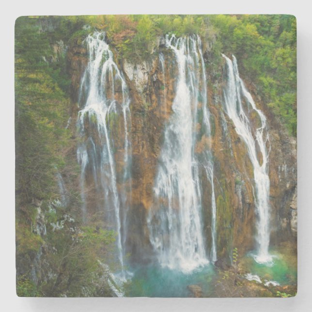 Waterfall elevated view, Croatia Stone Coaster (Front)