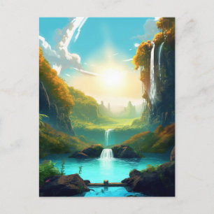 Waterfall Fantasy Enchanted Landscape Postcard