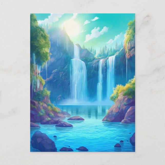 Waterfall Fantasy Enchanted Landscape Postcard (Front)