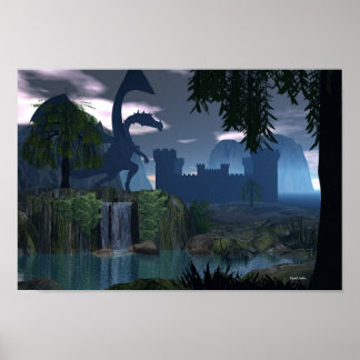Waterfall fantasy with Dragon Poster