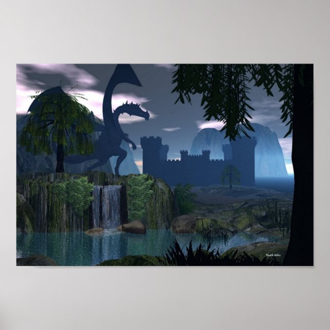 Waterfall fantasy with Dragon Poster (Front)