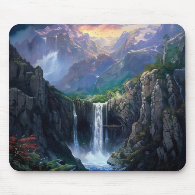 Waterfall Fantasy World Mouse Mat (Front)