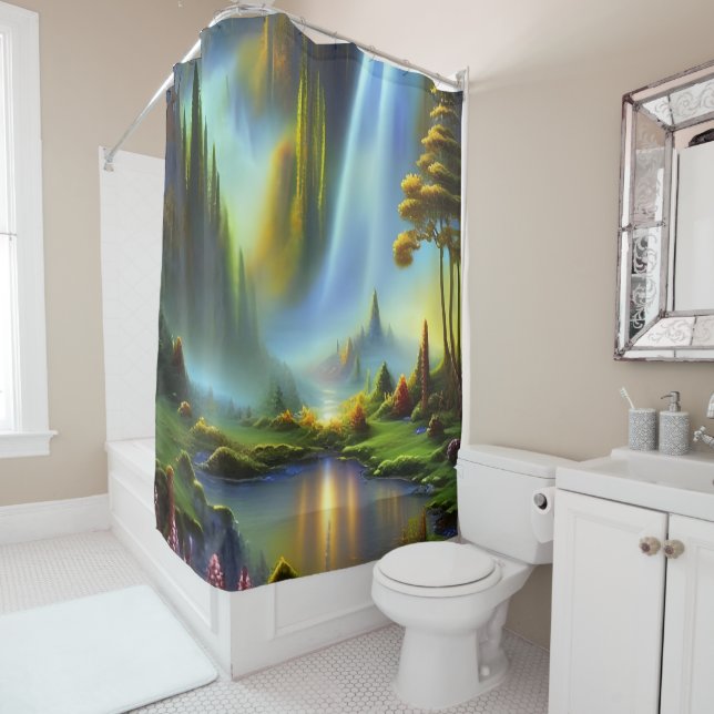 Waterfall Glade Nature Fantasy Shower Curtain (In Situ)